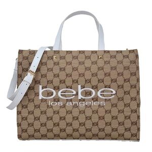 Bebe Beige and White Tote Bag